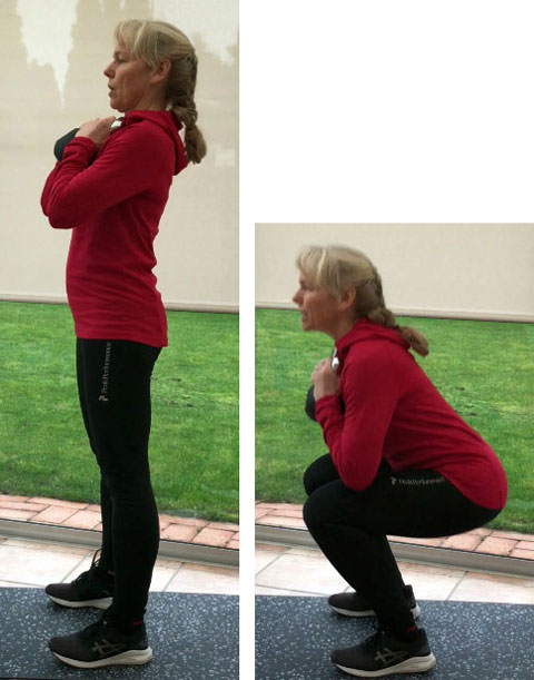 Benövning med kettlebell. Goblet Squats.